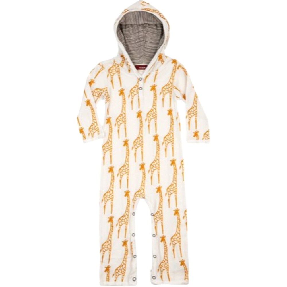 MilkBarn Giraffe Organic Cotton 6‎ 9 12 Mos Hooded Longall Romper Outfit Boy NWT